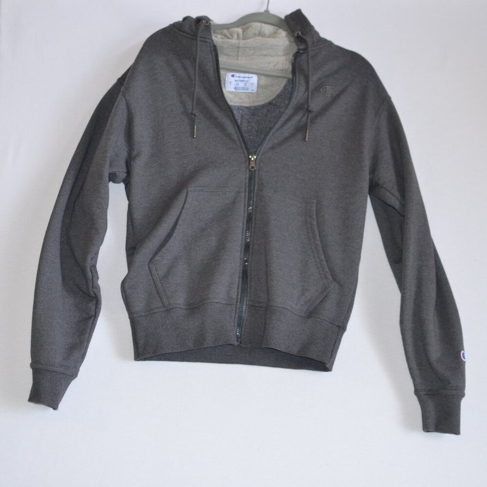Champion Full Zip Grey Hooded Sweatshirt Adult Size S